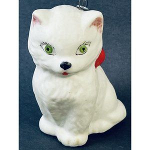 Vintage MM ‘90 White Persian Cat With Green Eyes Ceramic Ornament Figure